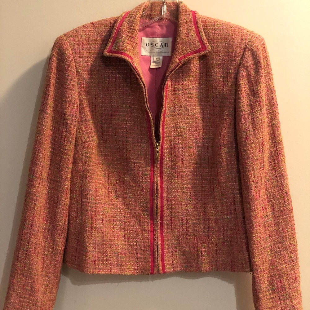 Oscar de la Renta Pink & Like Green Tweed Blazer